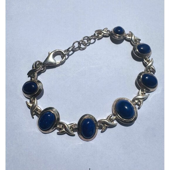 Designer Jewelry - Vintage Estate Sterling Silver 925 Lapis Lazuli Bracelet 7.5" 16.1g Marked 925